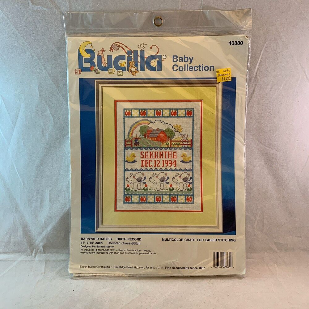Bucilla Baby Collection Barnyard Babies Birth Record Counted Cross Stitch 40880